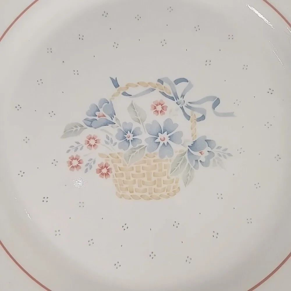 Plate Dinner Corning Ware Corelle Country Cornflower Pattern Flower Basket VTG